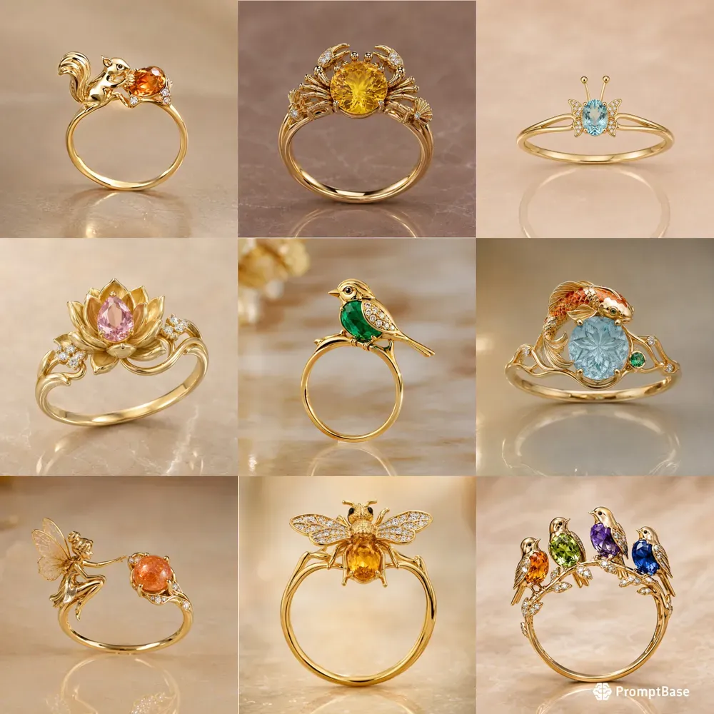 Enchanted Gemstone Fantasy Gold Rings