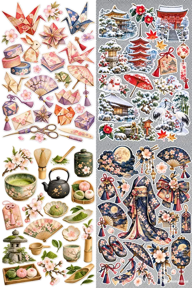 Japanese Kawaii Watercolor Sticker Sheets