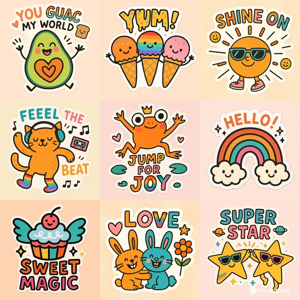 Smiling Stickers With Text