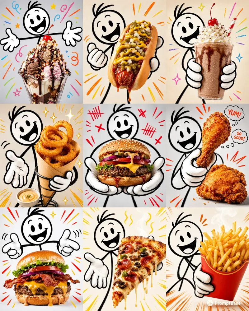 Stick Figures Offering Fast Food