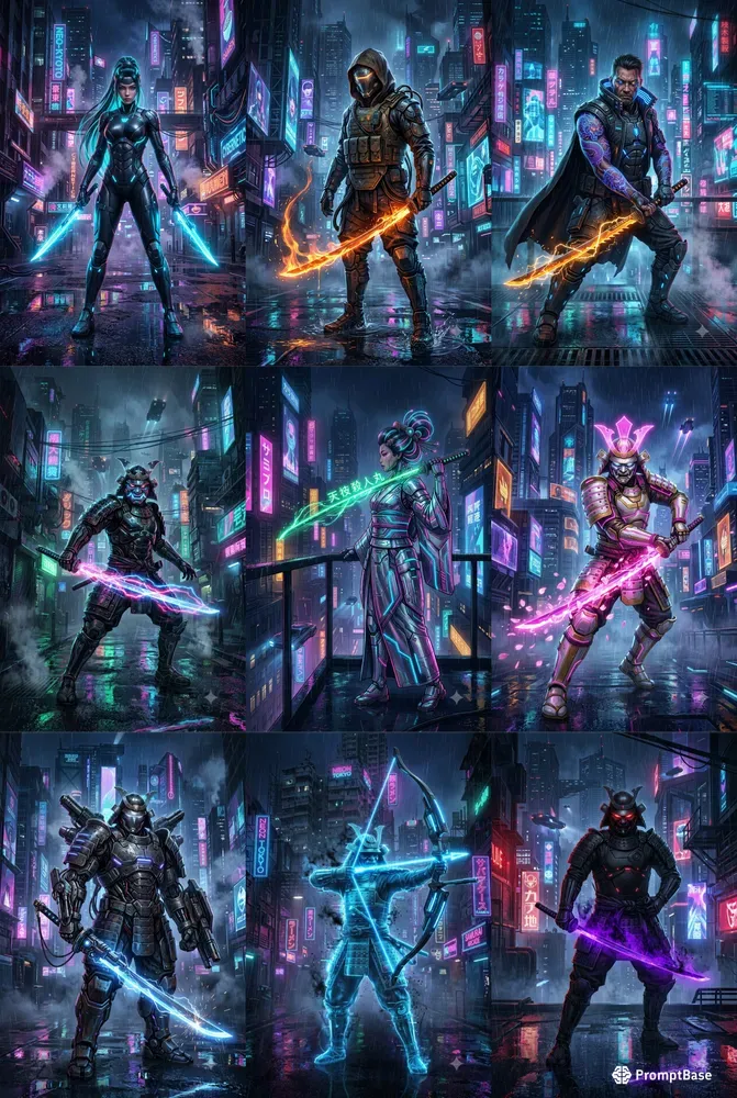 Cyberpunk Neon Samurai Art