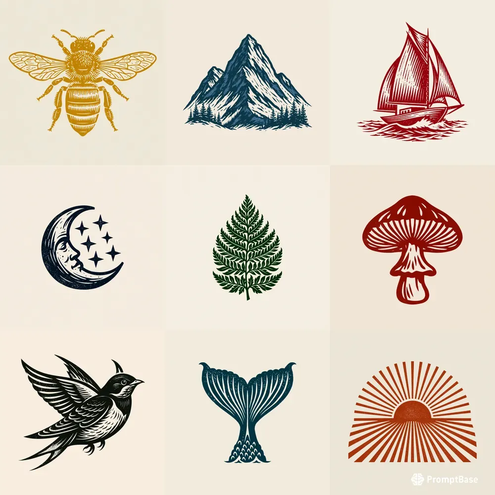 Vintage Woodcut Block Print Logo Marks