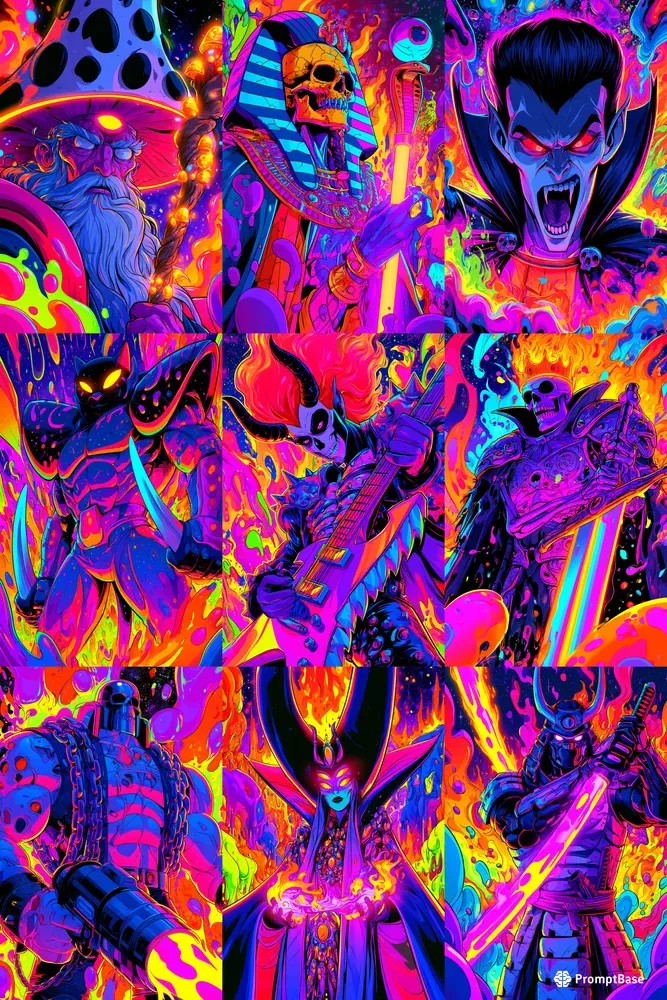Psychedelic Neon Comic Characters