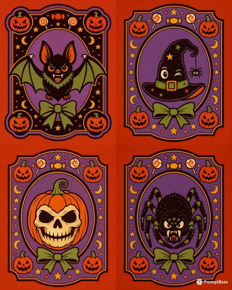 Retro Halloween Mascot Badge Posters