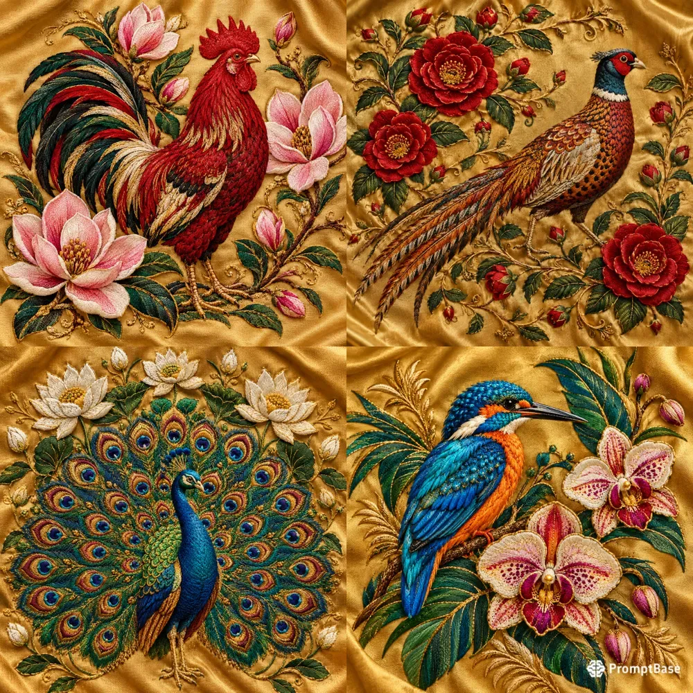 Royal Embroidered Rooster Art