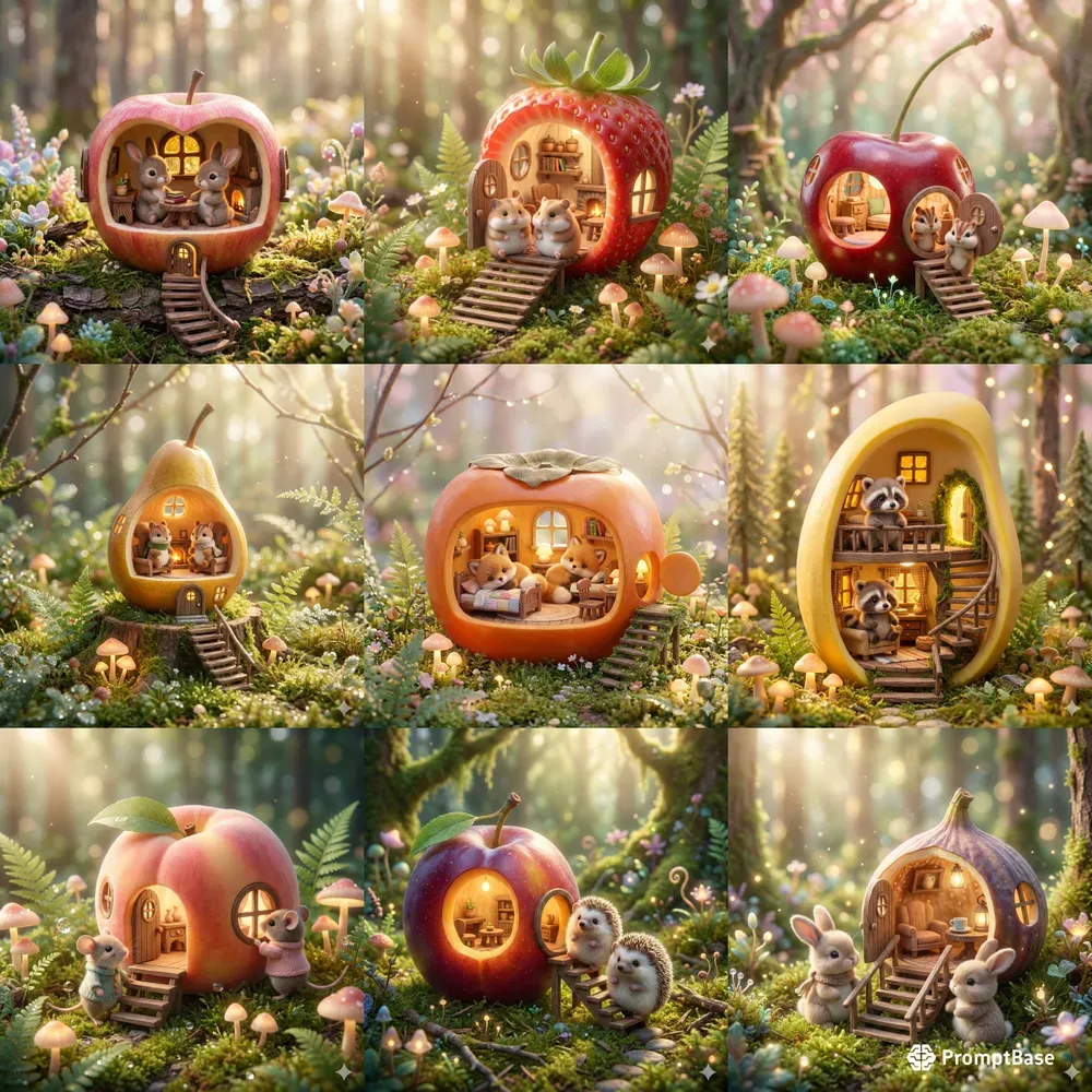 Whimsical Forest Fruit Home Dioramas