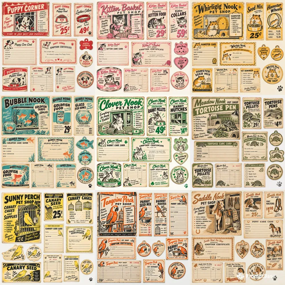 Retro Pet Shop Ephemera Sheets
