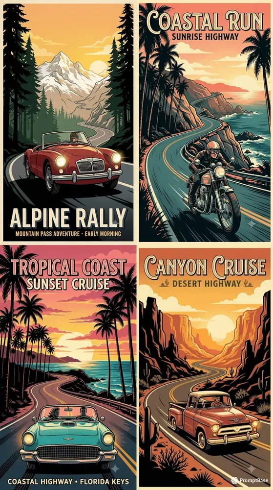 Retro Road Adventure Posters