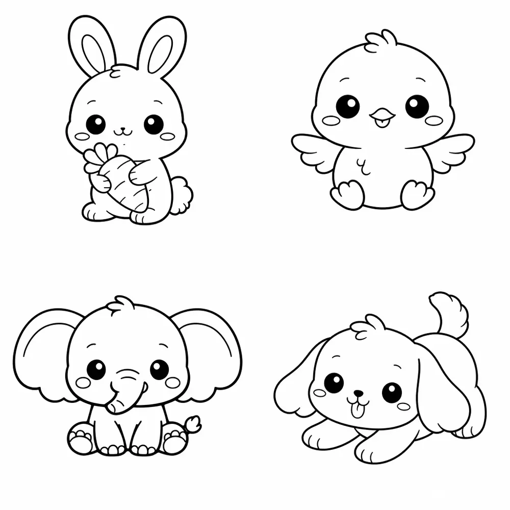 Kawaii Animals For Coloring Pages