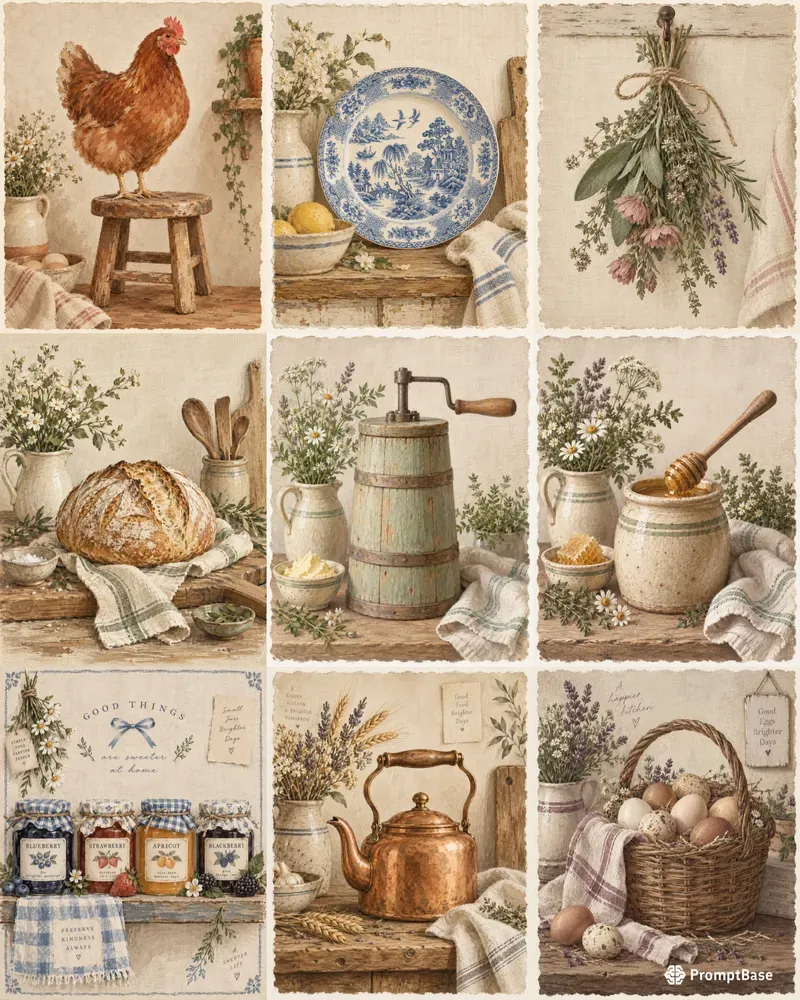 Cottagecore Kitchen Wall Art Print Sets