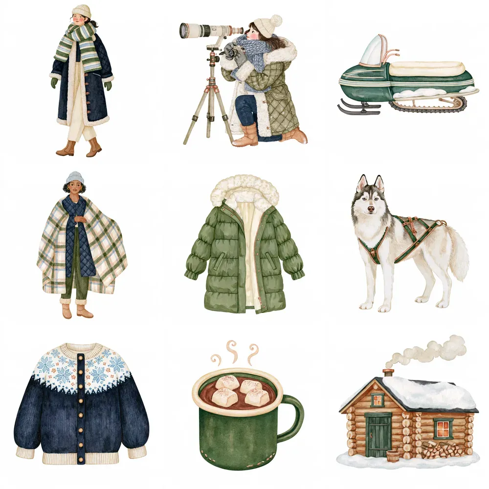 Nordic Winter Watercolor Cliparts