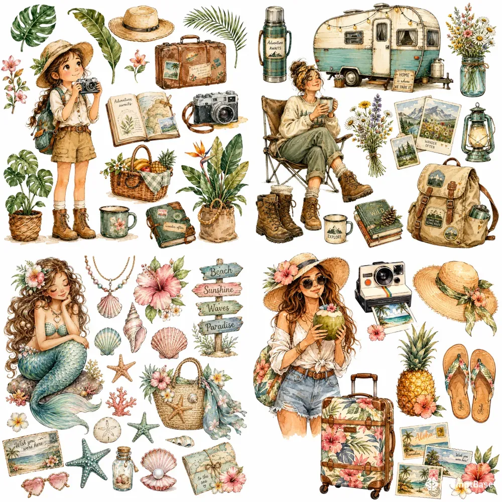 Whimsical Summer Travel Cliparts