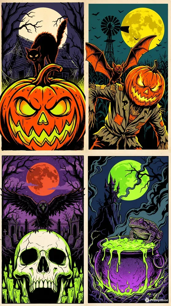 Retro Halloween Screenprint Posters