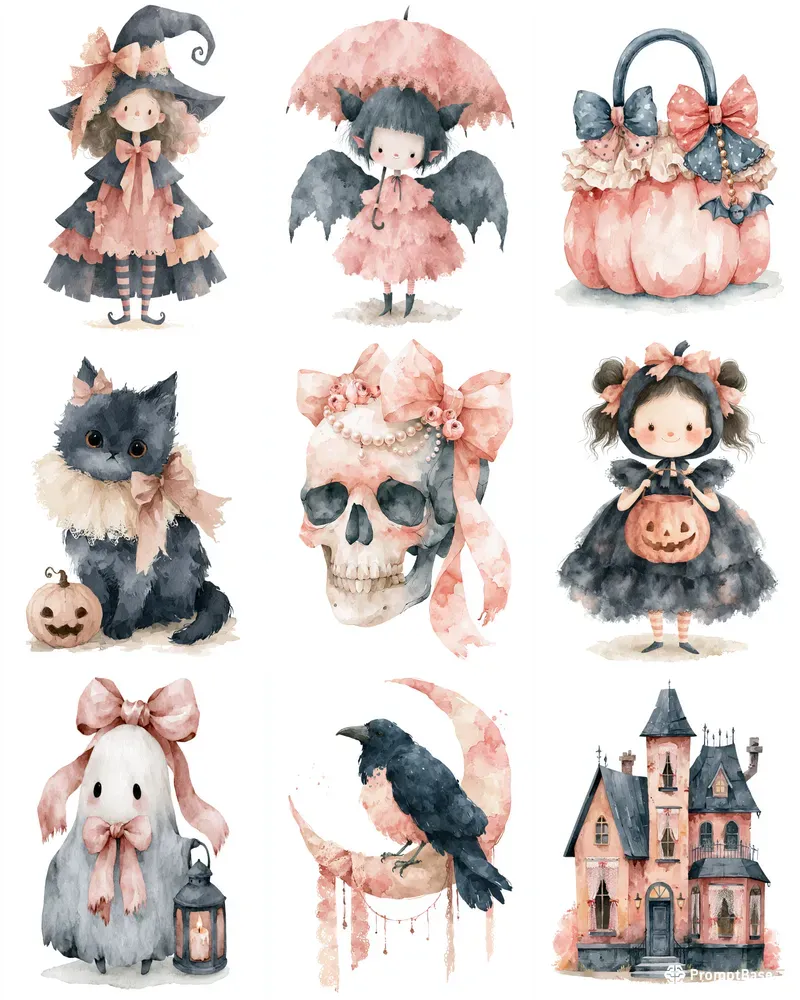 Coquette Gothic Watercolor Cliparts