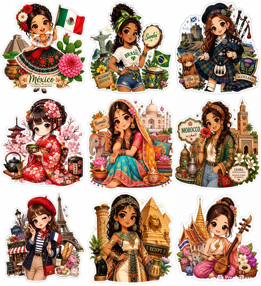 Cute Cultural Girl Stickers