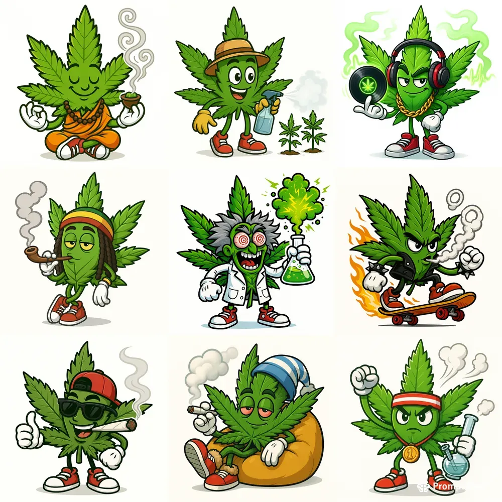Marijuana Leaf Cartoon Mascot Characters