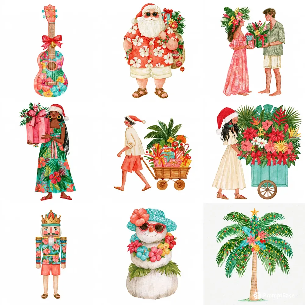 Tropical Christmas Watercolor Clipart