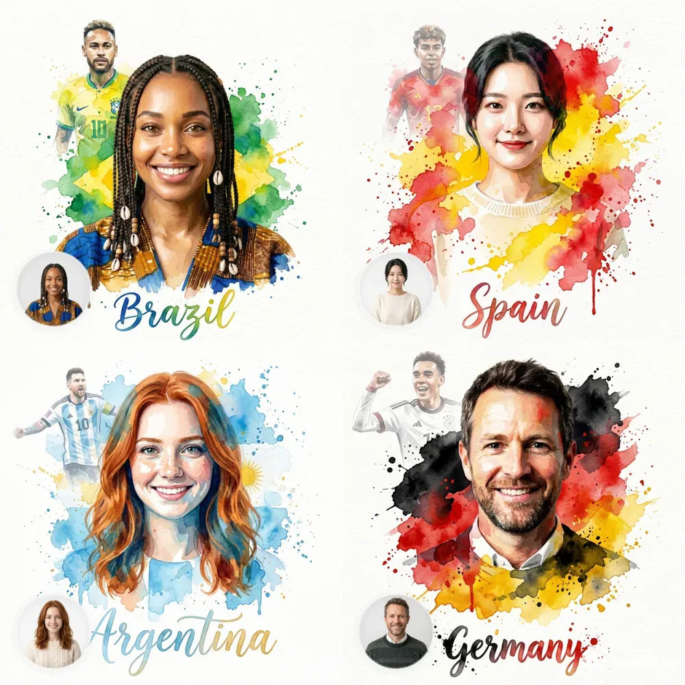 Watercolor Football Fan Art Portraits