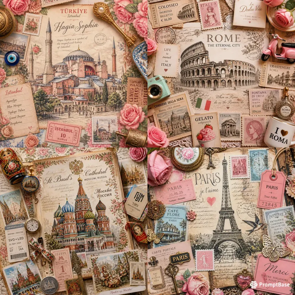 Vibrant Travel Junk Journal Ephemera