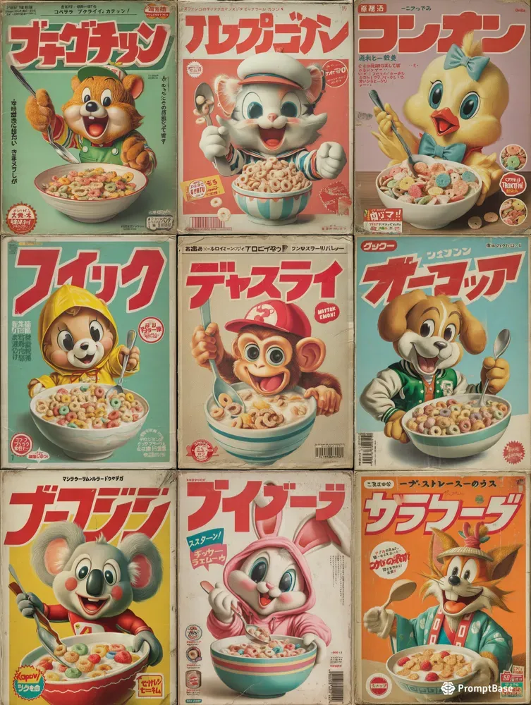 Vintage Asian Cereal Box Mascot Posters