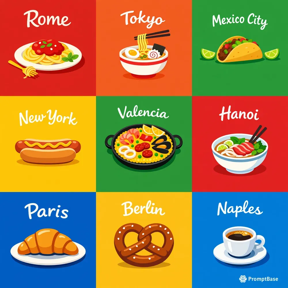 Playful Cartoonish Cities And Foods