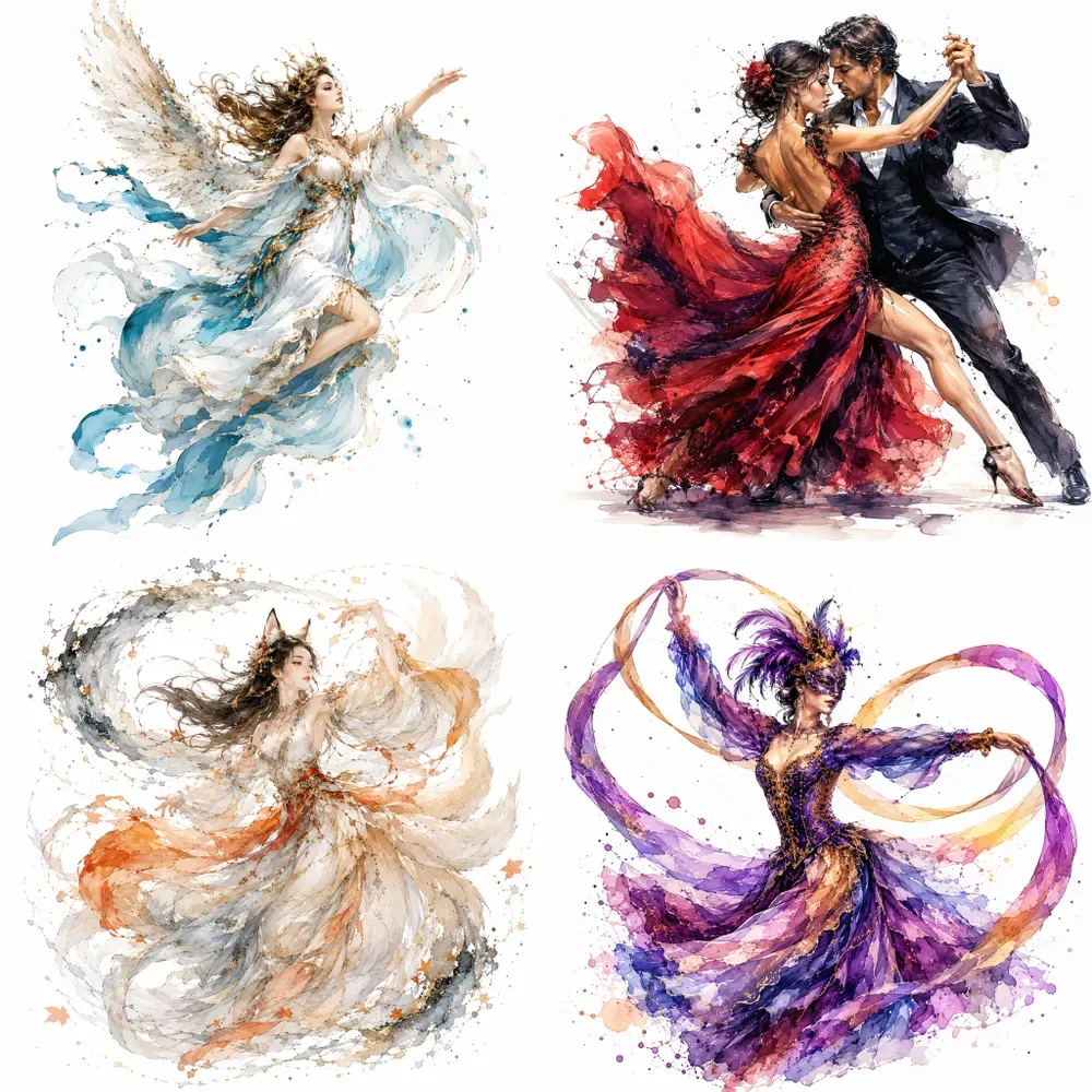 Elegant Motion Watercolor Characters