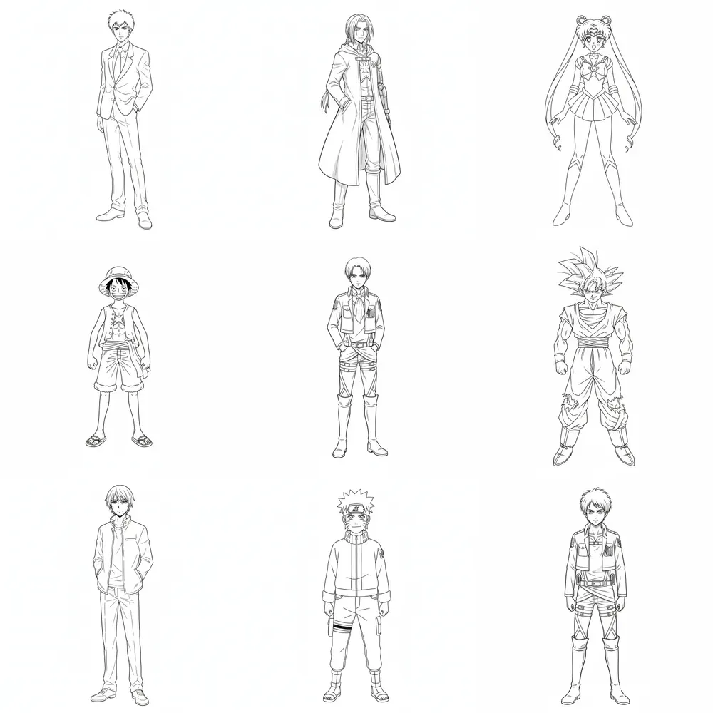 Anime Character Coloring Books Line Art