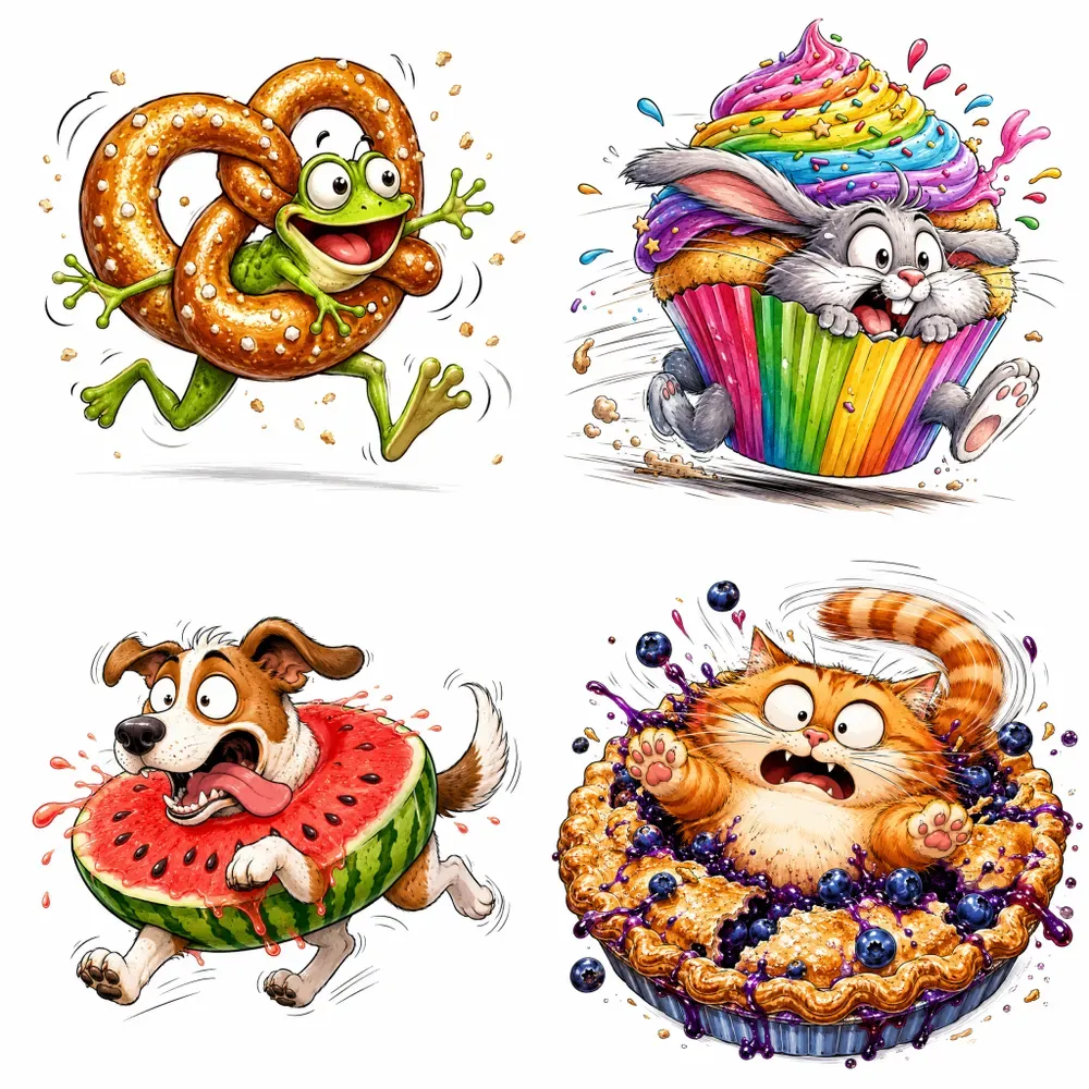 Funny Cartoon Animals In Food Collections