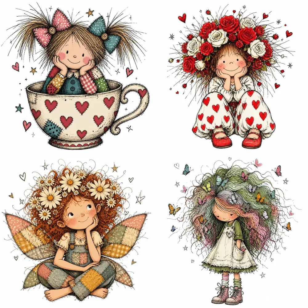 Boho Girls Whimsical Etsy Cliparts
