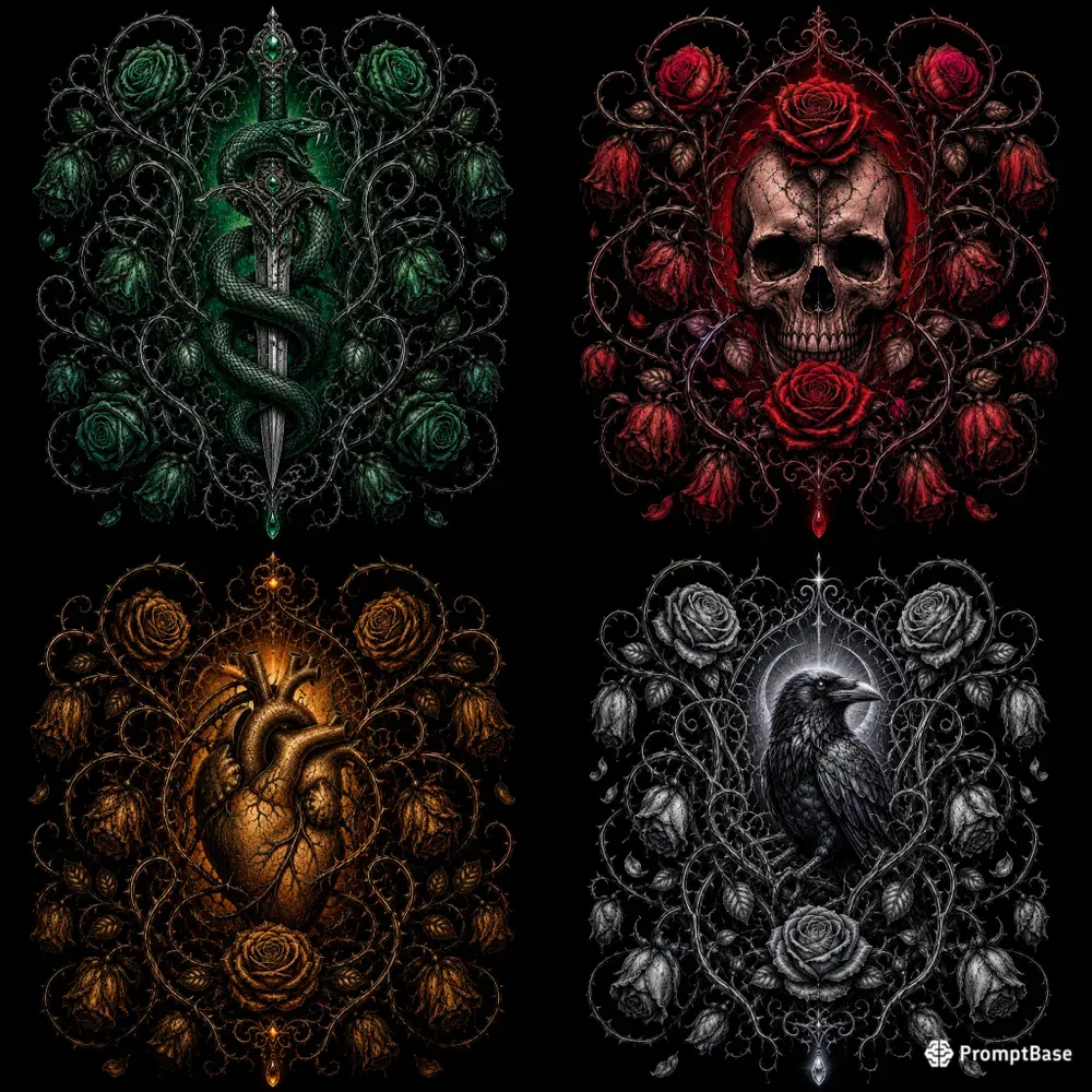 Dark Botanical Gothic Tshirt Glows