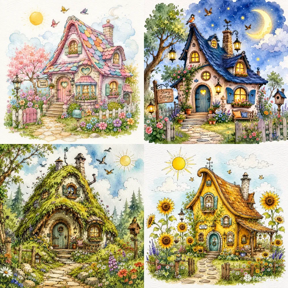 Whimsical Fairytale Cottage Art