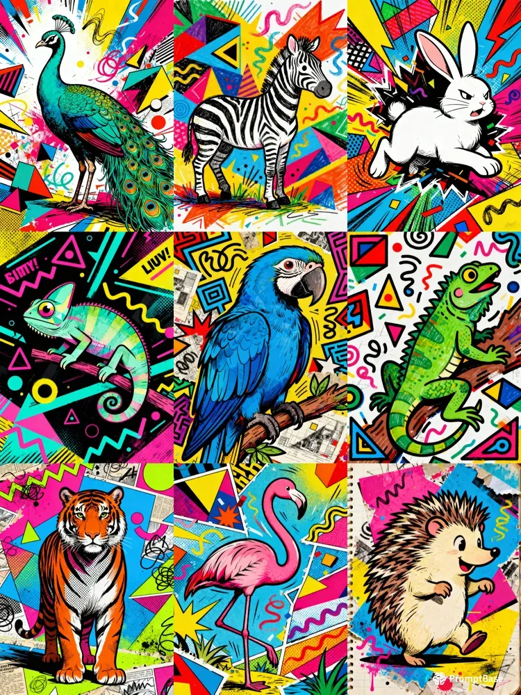 Colourful Animal Memphis Designs