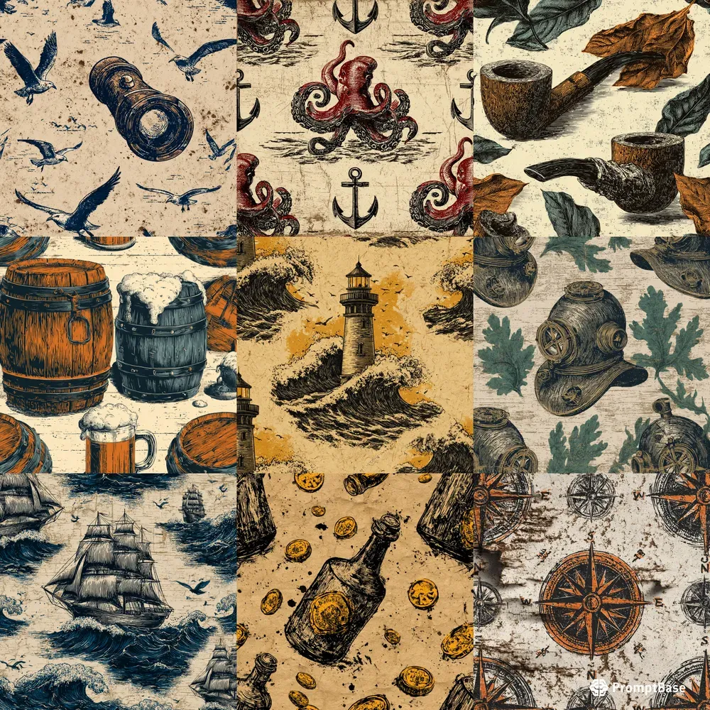 Vintage Mariner Block Print Patterns