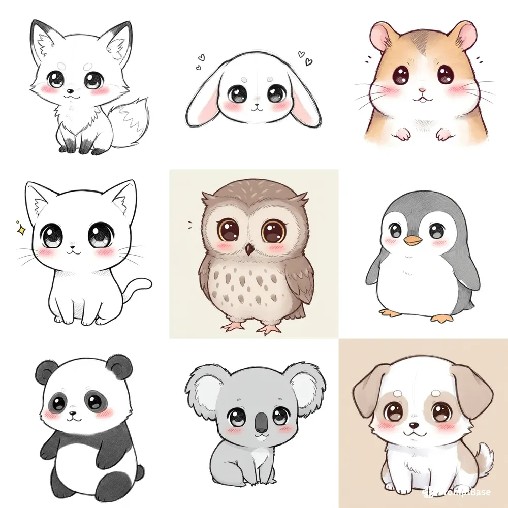 Kawaii Chibi Animal Sketch Sets