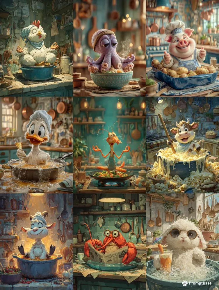 Whimsical Funny Kitchen Cartoons