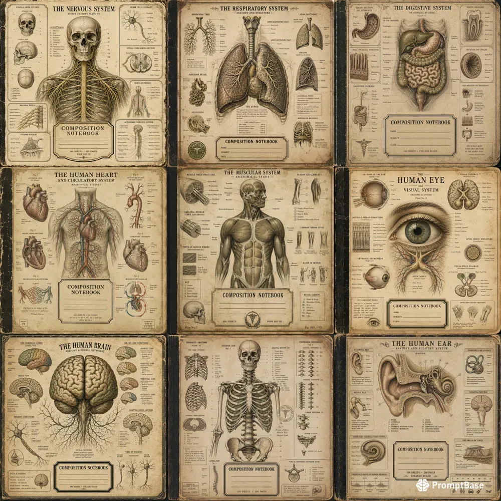 Vintage Anatomy Notebook Cover Designs