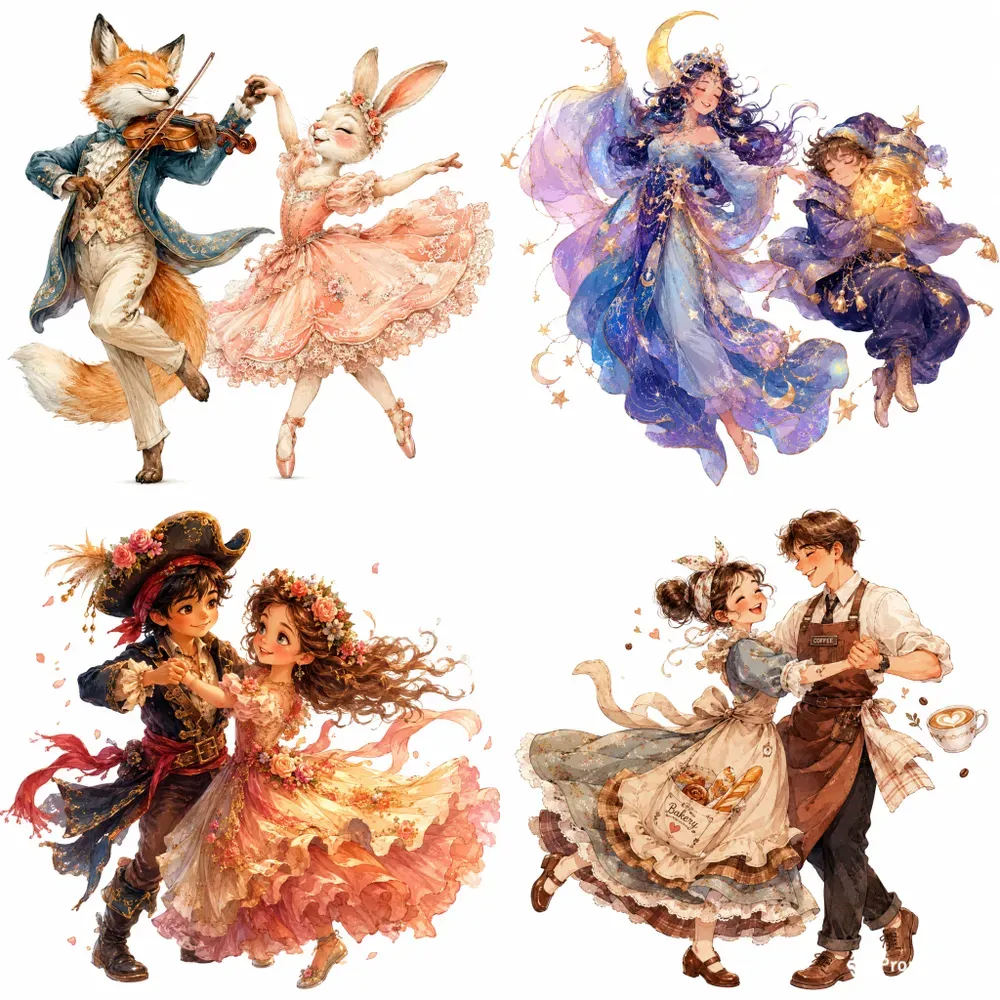 Whimsical Dancing Couples Art Packs