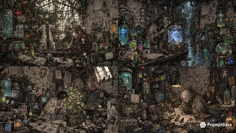 Surreal Mad Scientist Lab Illustrations