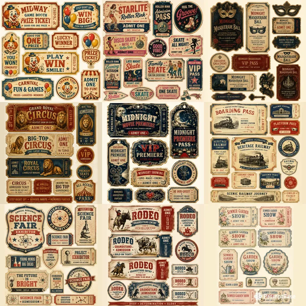 Vintage Ticket Booth Ephemera Sheets