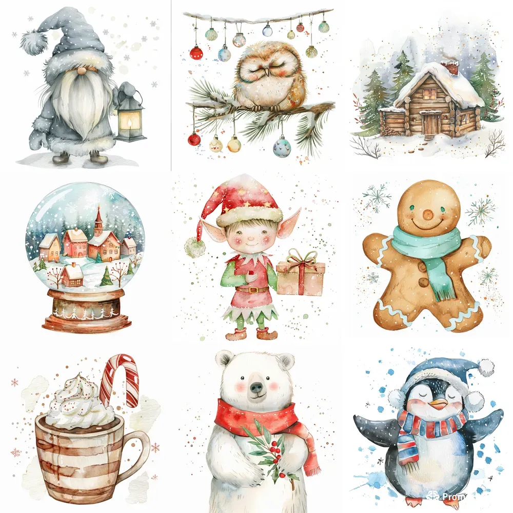 Festive Watercolor Holiday Clipart Icons