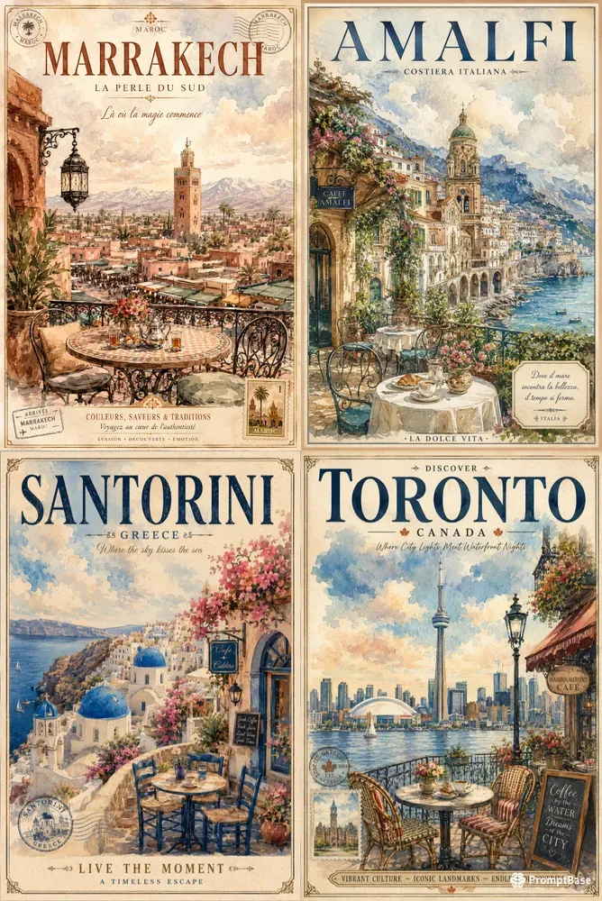 Vintage Watercolor Travel Posters