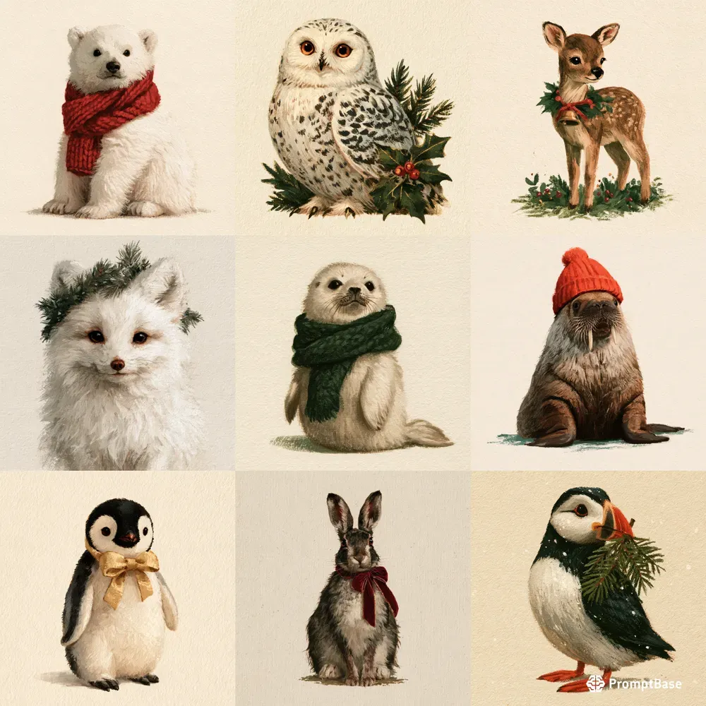 Nostalgic Polar Christmas Animal Art