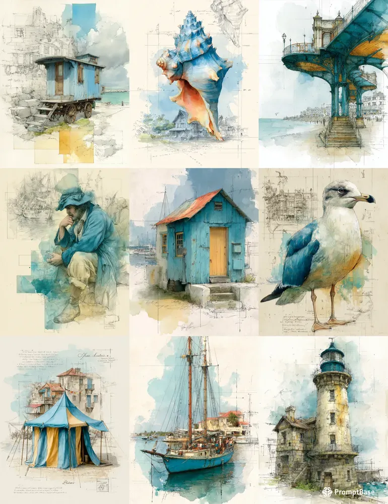 Seaside Watercolor Sketches