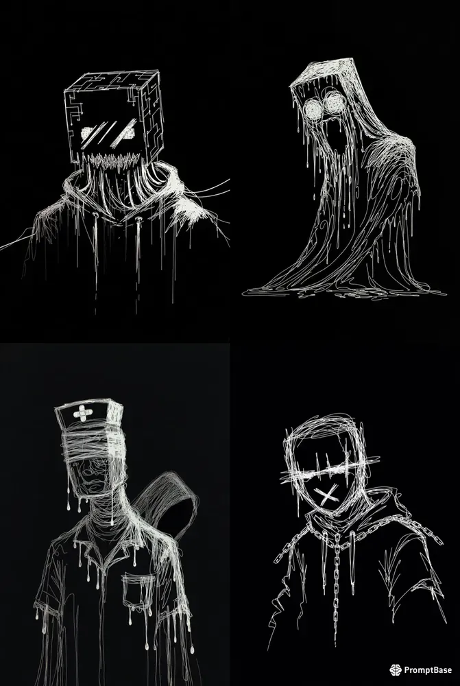 Minimalist Creepy Line Art Horrors