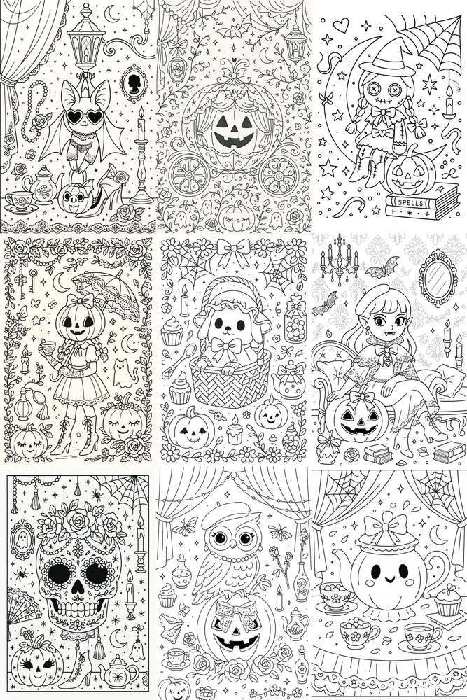 Coquette Halloween Coloring Book Pages