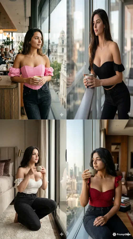 Models With Bustier Tops And Coffee Poses