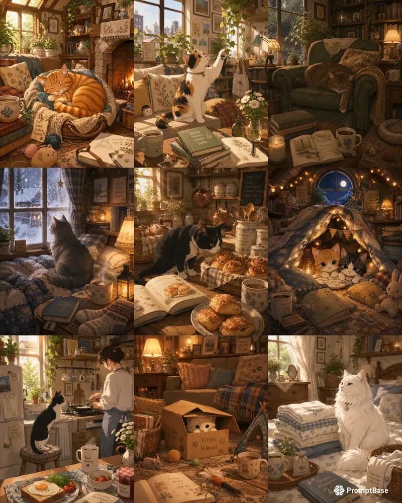 Cozy Anime Cats Portrait Templates