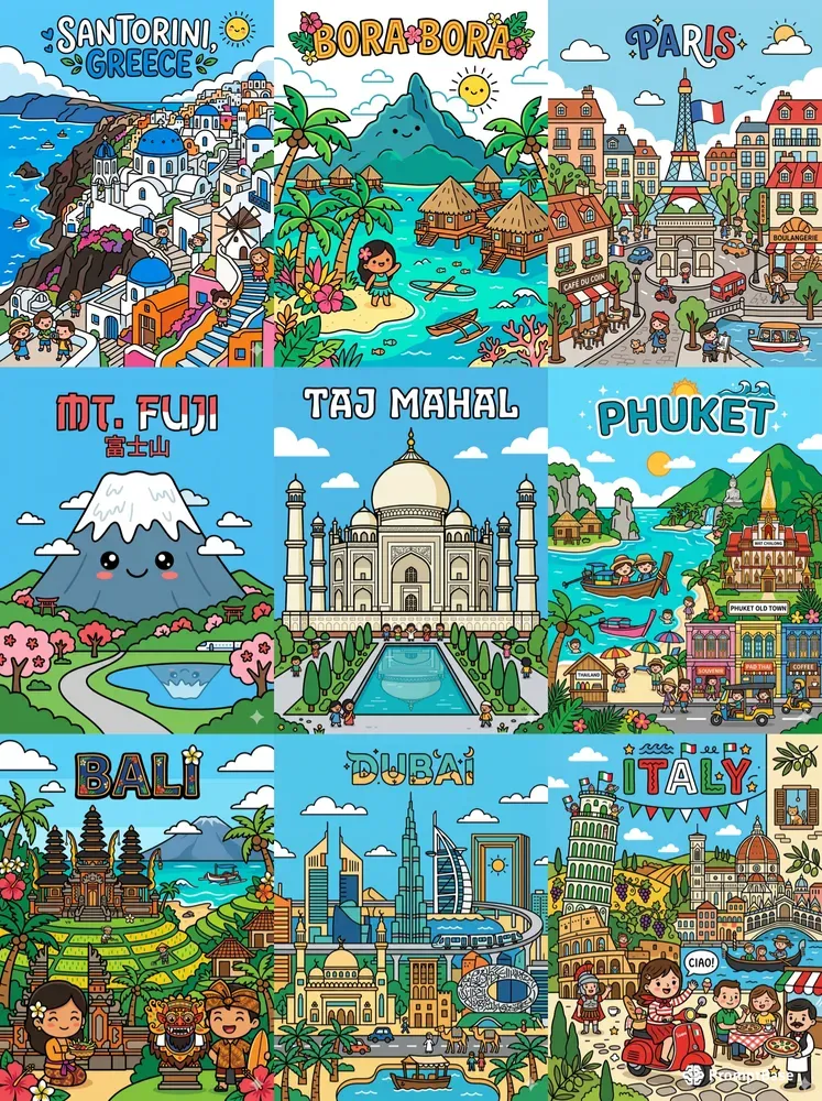 Chibi Cute Travel Posters