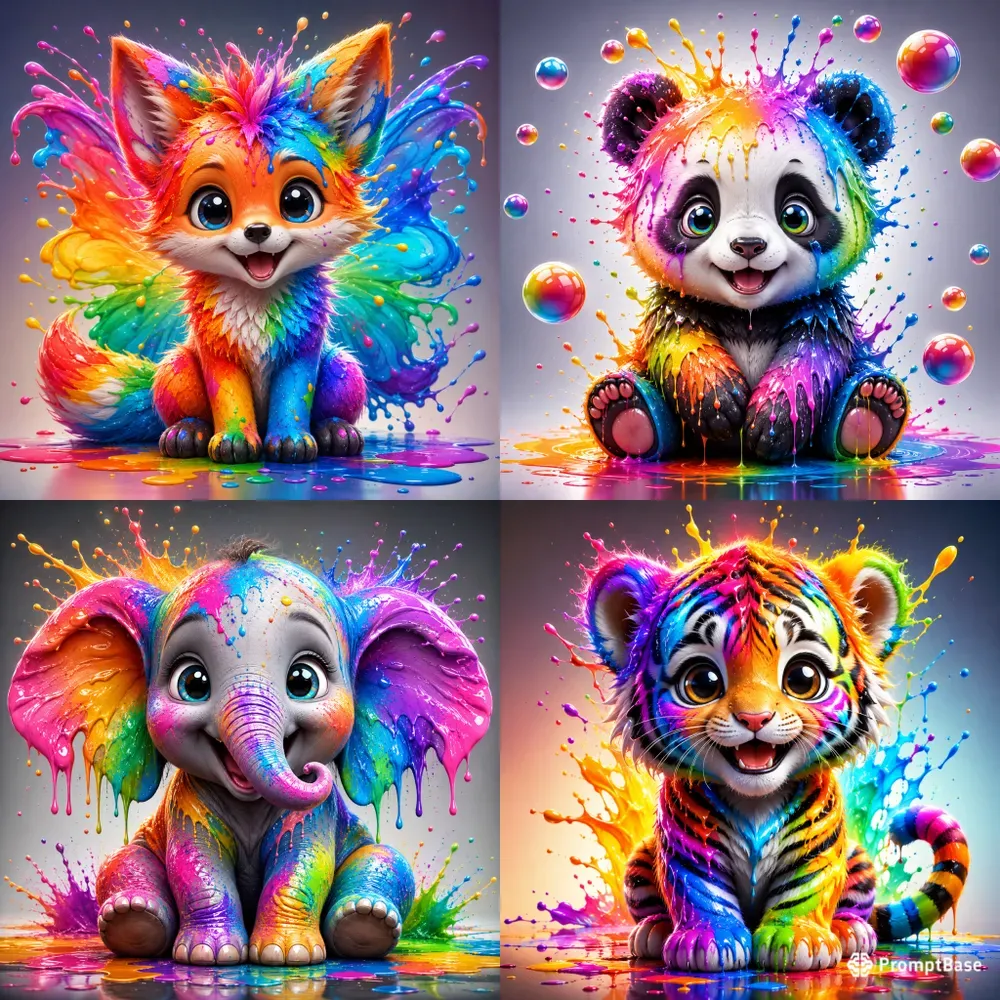Rainbow Paint Splash Animal Art