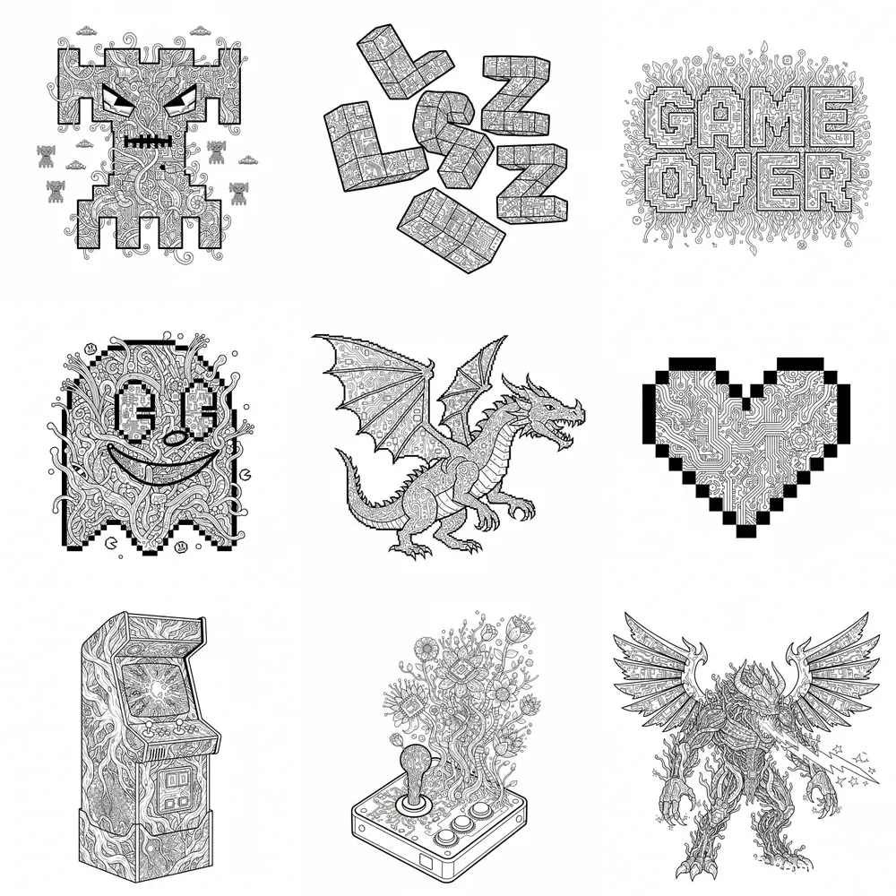 Organic Pixel Art Coloring Pages